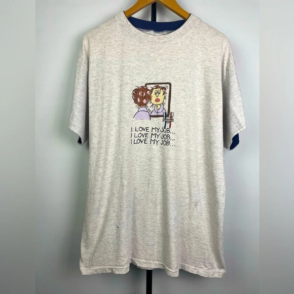 Vintage Gray Quirky I Love My Job Short Sleeve Graphic T-Shirt - Picture 1 of 7